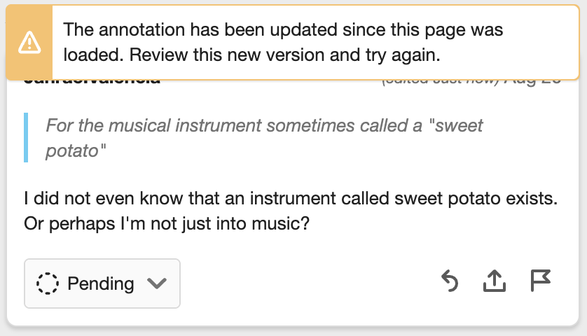 annotation card showing the message that it has changed since